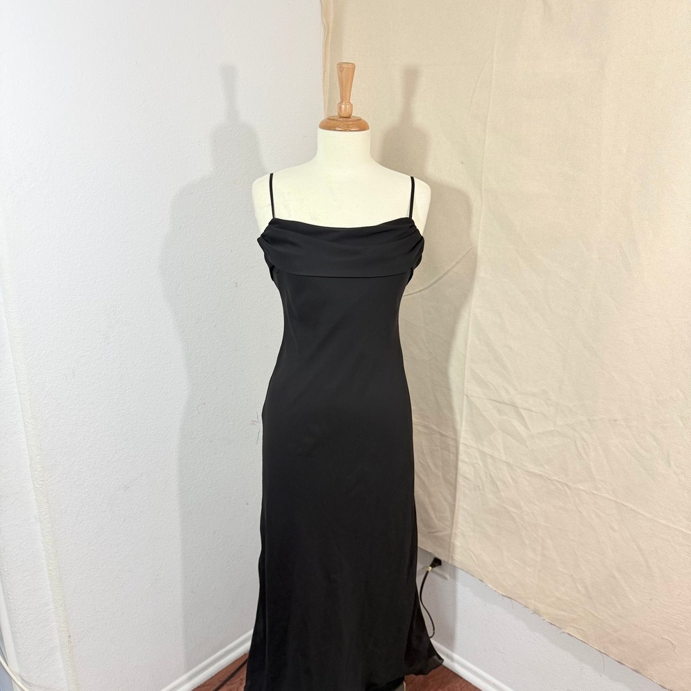 Be Smart Vintage Black Evening Gown Drape Neck Bustle Back Dress Size 3/4 4985